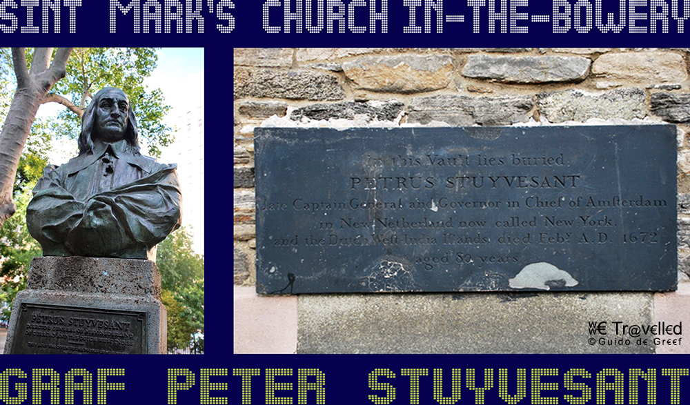 Het graf van Peter Stuyvesant bij Mark's Church in the Bowery in New York