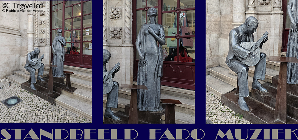 Standbeeld Fado Muziek voor het Rossio station in Lissabon